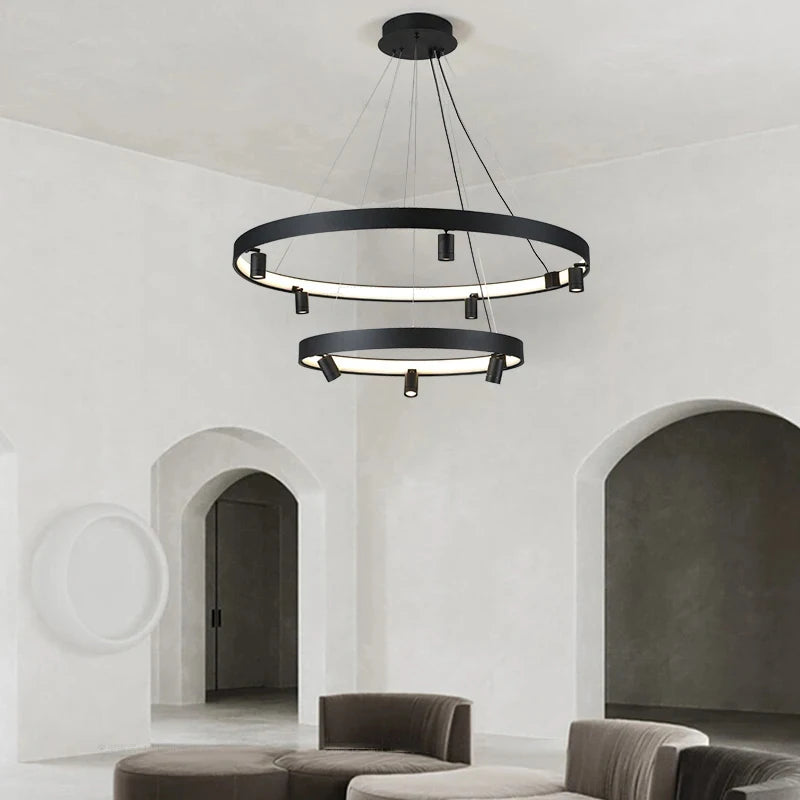 suspension LED en forme de cercle style nordique moderne - vue 4 sur 9