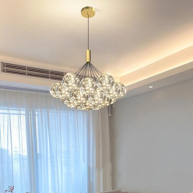 lustre boule à bulles en verre éclairage étoilé romantique - vue 3 sur 11