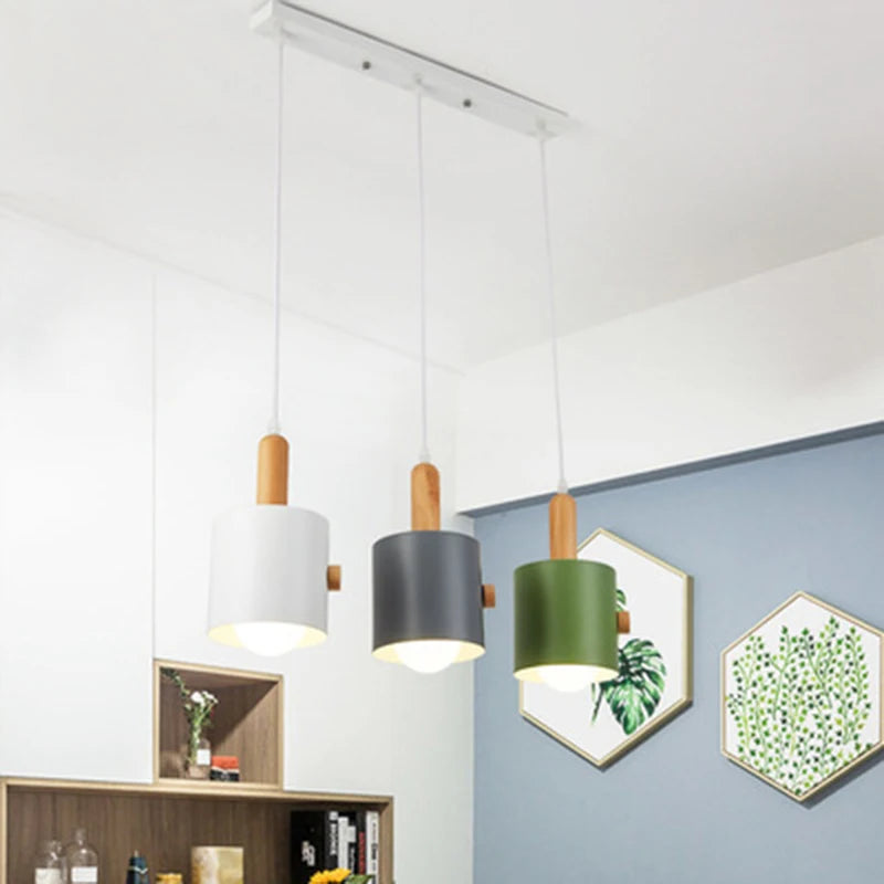Lustre LED de chevet de chambre à coucher de Macarons nordiques rond rond décoratif salle à manger suspension lumière créative intérieure suspension lustre - vue 5 sur 9