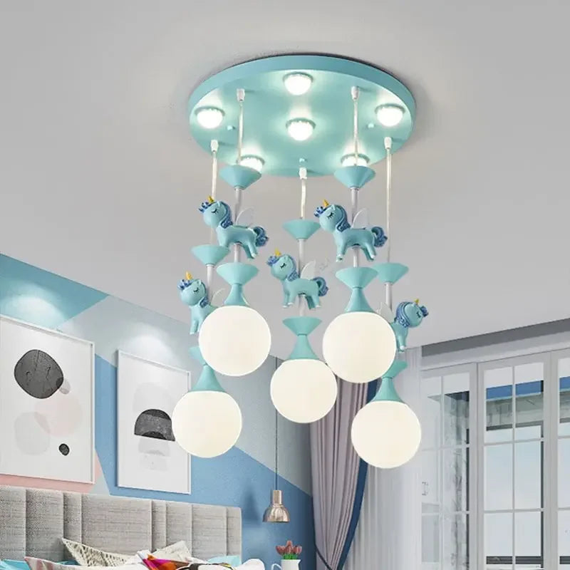 lustre led moderne carrousel pour enfants style princesse - vue 4 sur 12
