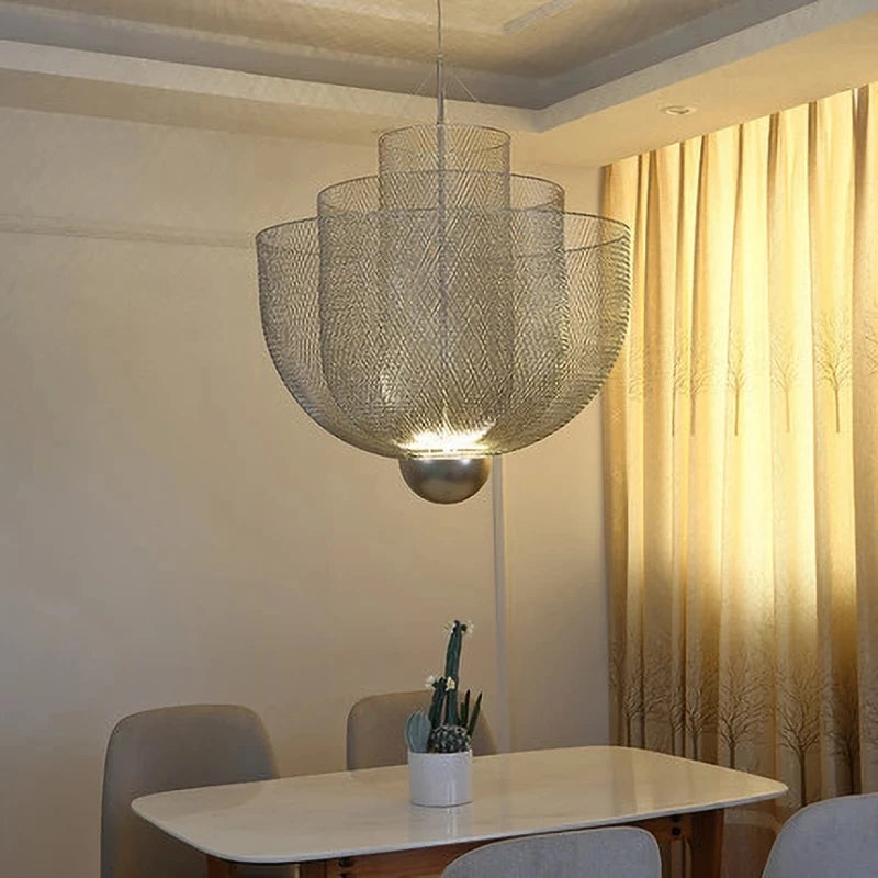 lustre nordique dimmable en grille métallique led géométrique