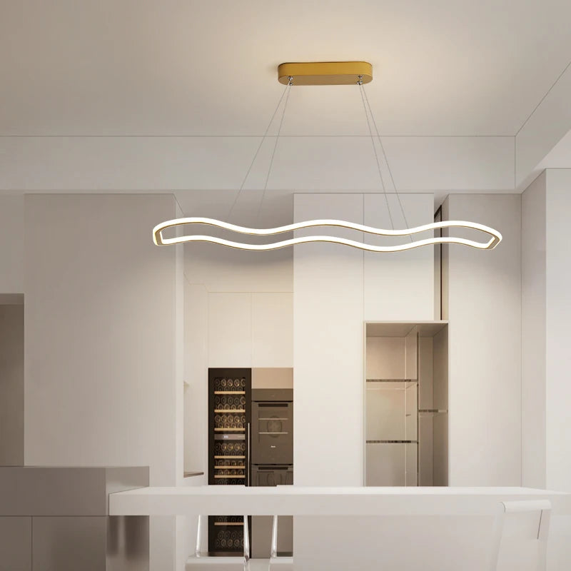 suspension moderne longue vague lumineuse pour salle à manger - vue 7 sur 15