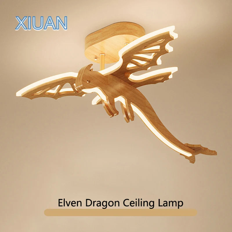 lustre dinosaure en bois pour chambre enfant et salle de jeux - vue 5 sur 7