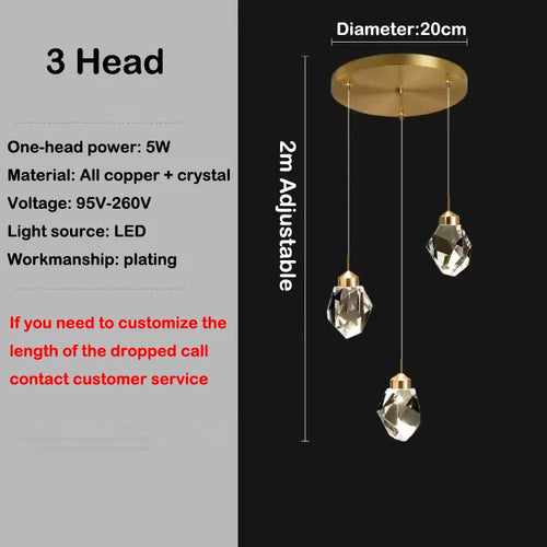 lustre en cristal led design en cuivre moderne et élégant - vue 8 sur 16