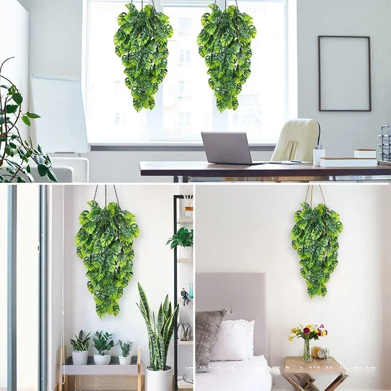 guirlande de feuilles de monstera artificielles pour décoration intérieure et extérieure - vue 5 sur 10