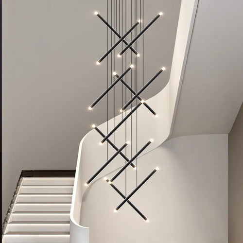 Lustre moderne LED lustre d'escalier lustre de salon longue colonne terrasse intérieure les couloirs Suspension de grenier - vue 3 sur 18