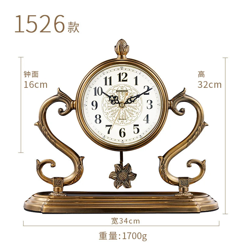 horloge de table européenne en métal plaqué cuivre élégant design luxe - vue 14 sur 18