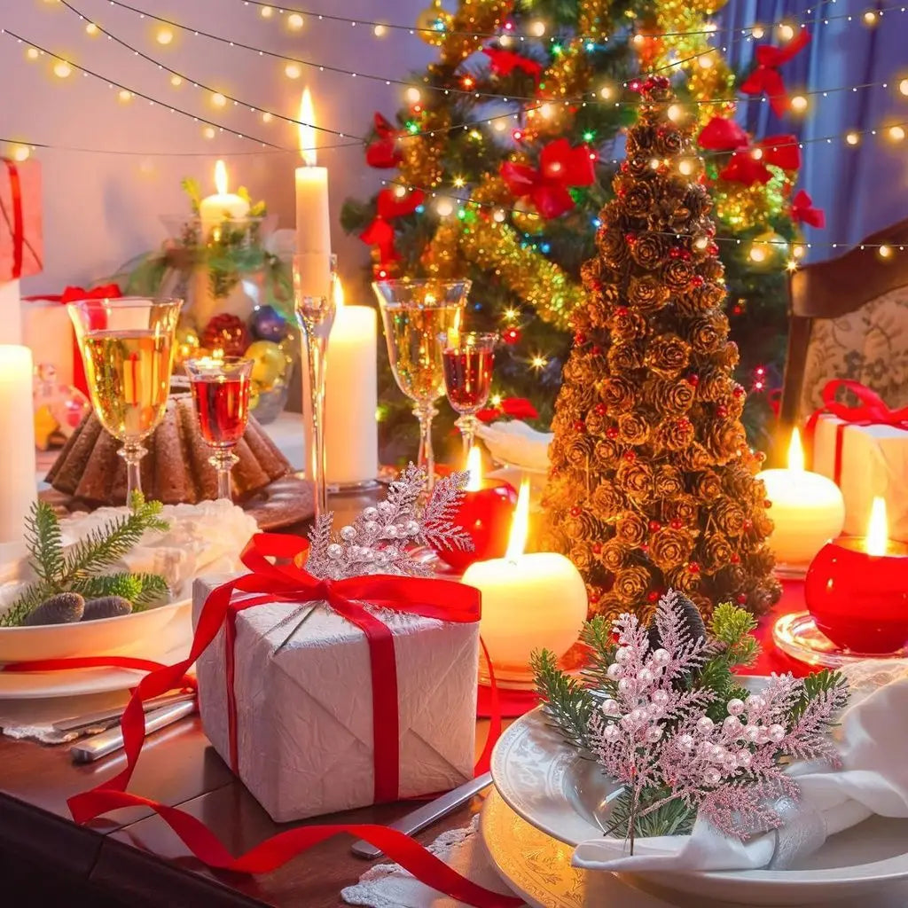 lot de 5 décorations de noël paillettes fleurs artificielles pour nouvel an 2025 - vue 9 sur 13