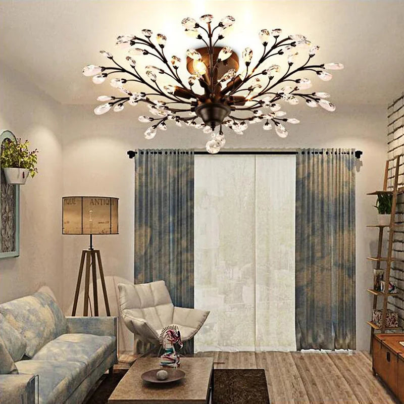 lustre vintage en métal noir avec suspensions en cristal pour intérieur moderne - vue 3 sur 6
