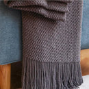 plaid tricot nordique doux avec pompons pour canapé