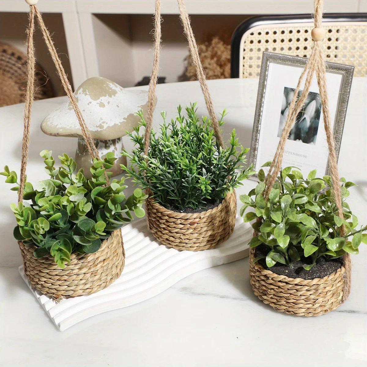 plantes artificielles eucalyptus romarin décoration verte en pot - vue 4 sur 9