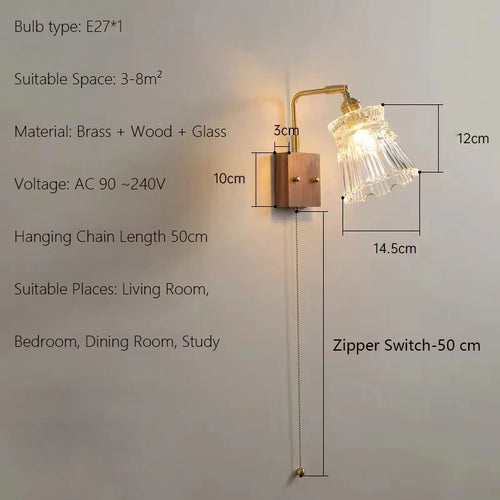 Japanese vintage wooden wall light minimalist LED lamp - vue 14 sur 13