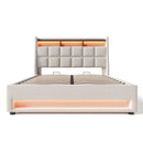 VSOGA Upholstered Bed with USB, 90/140/160/180 x 200 cm, LED Double Bed, Metal Slatted Frame, Linen  (Mattress Not Included)