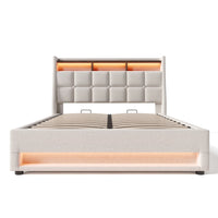 VSOGA Upholstered Bed with USB, 90/140/160/180 x 200 cm, LED Double Bed, Metal Slatted Frame, Linen  (Mattress Not Included)