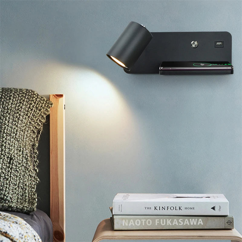 applique murale led moderne avec usb et chargement sans fil - vue 6 sur 10