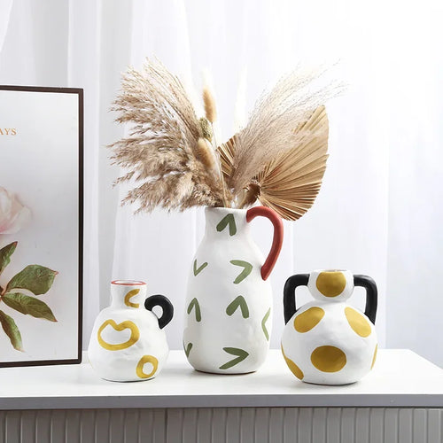 Hand-painted Milk Pot Ceramic Vase, Living Room, Porch, Desktop, Flower Arrangement Container, Homestay Decoration Handicraft - vue 2 sur 9