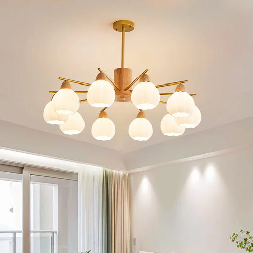 lustre moderne en bois et verre style japonais pour décoration intérieure - vue 6 sur 10
