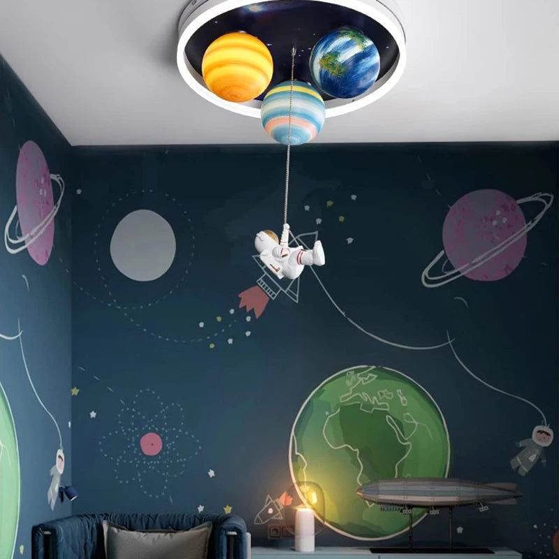 SANDYHA astronaute plafond moderne à LEDs lumière créative planète lampe pour chambre d'enfants salle à manger étude maternelle éclairage - vue 3 sur 8