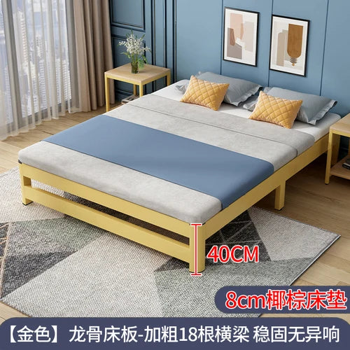 Single tatami bed frame, modern and simple home master bedroom, 1.8-meter double iron bed - vue 6 sur 29