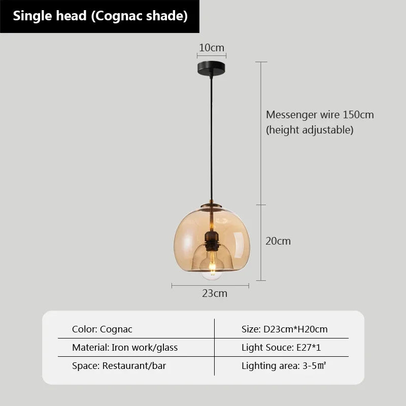 Suspension design boule nordique en verre fumé