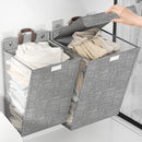 1pc Foldable Adhesive Laundry Basket Hamper, Multifunctional Punch Free Wall Hanging Washing Clothes Mesh Hook Organizer