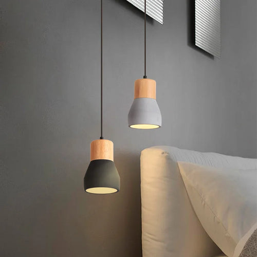 4 colour nordic loft style E27 wood and cement pendant light for living room, restaurant, cafe or bedroom – modern colourful ceiling lamp - vue 5 sur 10