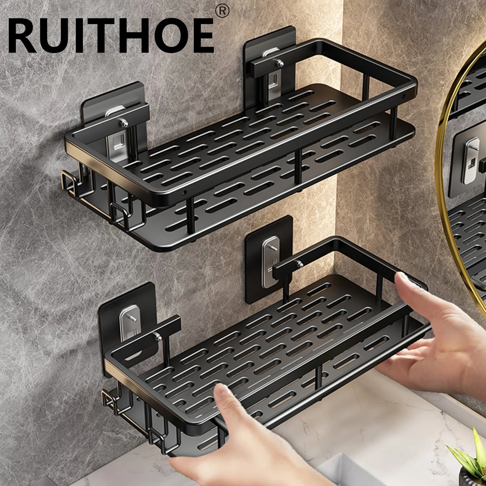 etagère murale sans perçage pour rangement de salle de bain et cuisine - vue 2 sur 30