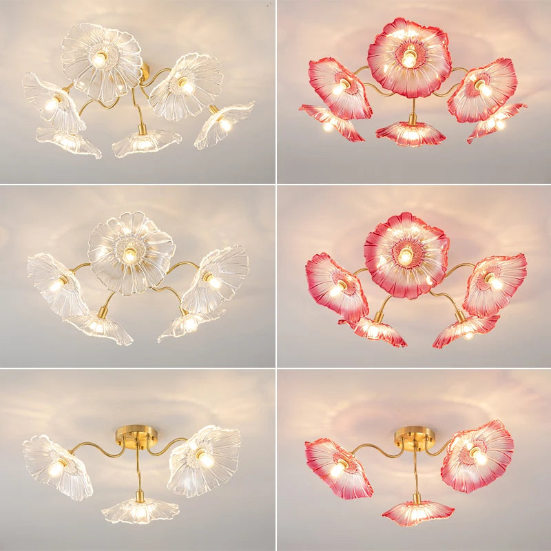 lustre nordique en fer avec verre et décoration dorée - vue 5 sur 12