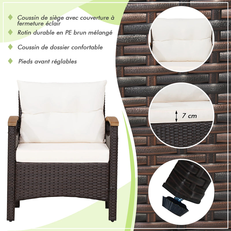 mobilier de jardin en rotin avec deux fauteuils et une table