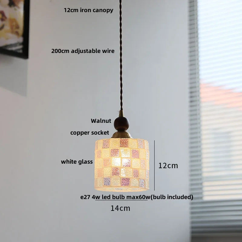 suspension en verre coloré avec fil de bois réglable moderne