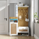 Wardrobe set, wardrobe set with mirror, 5 gold dresses hooks, shoe cabinet, wall wardrobe, top storage compartment, bench seat