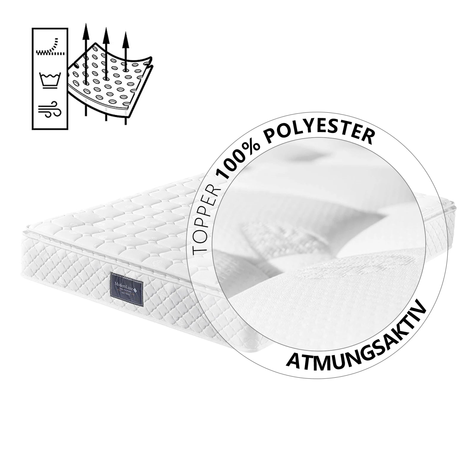Spring mattress-7-zone cold foam mattress, pocket sprung-160x200cm-100%Oeko-quilted microfiber cover topping-25cm high - vue 4 sur 7