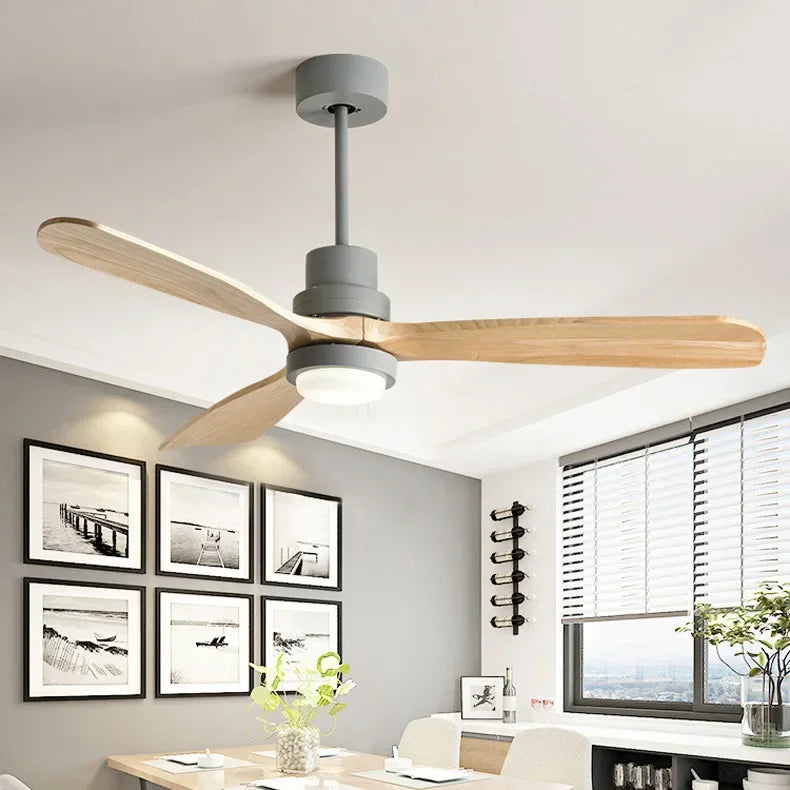 ventilateur de plafond en bois design vintage avec lumière intégrée - vue 3 sur 8