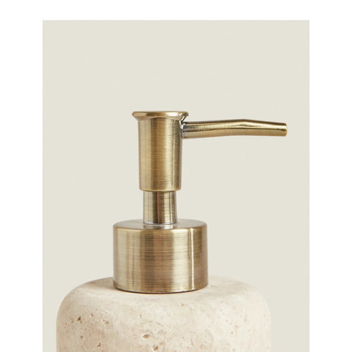 D8x18CM H Natural Yellow Travertine Marble Stone Refillable Bathroom Liquid Dispenser, Lotions Soap Container - vue 5 sur 5