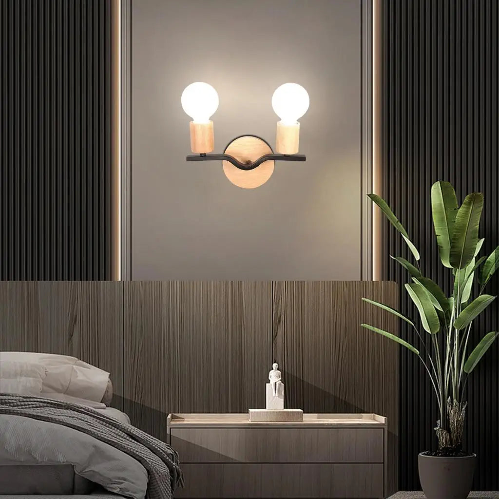 Applique murale deux têtes bois fer loft - vue 6 sur 8