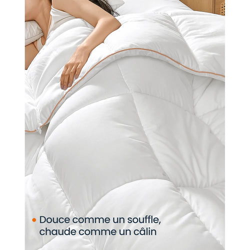 Couette, Duvet 220 x 240 cm, Couette Matelassée avec 8 Boucles, Édredon 300 GSM, Couette King Size, Blanc - vue 6 sur 7