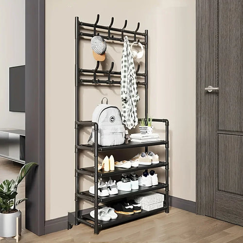 1 Piece 4/5 Ply 23" Carbon Steel, Multipurpose Clothes and Shoe Rack, Black/White, Self Assembly Required