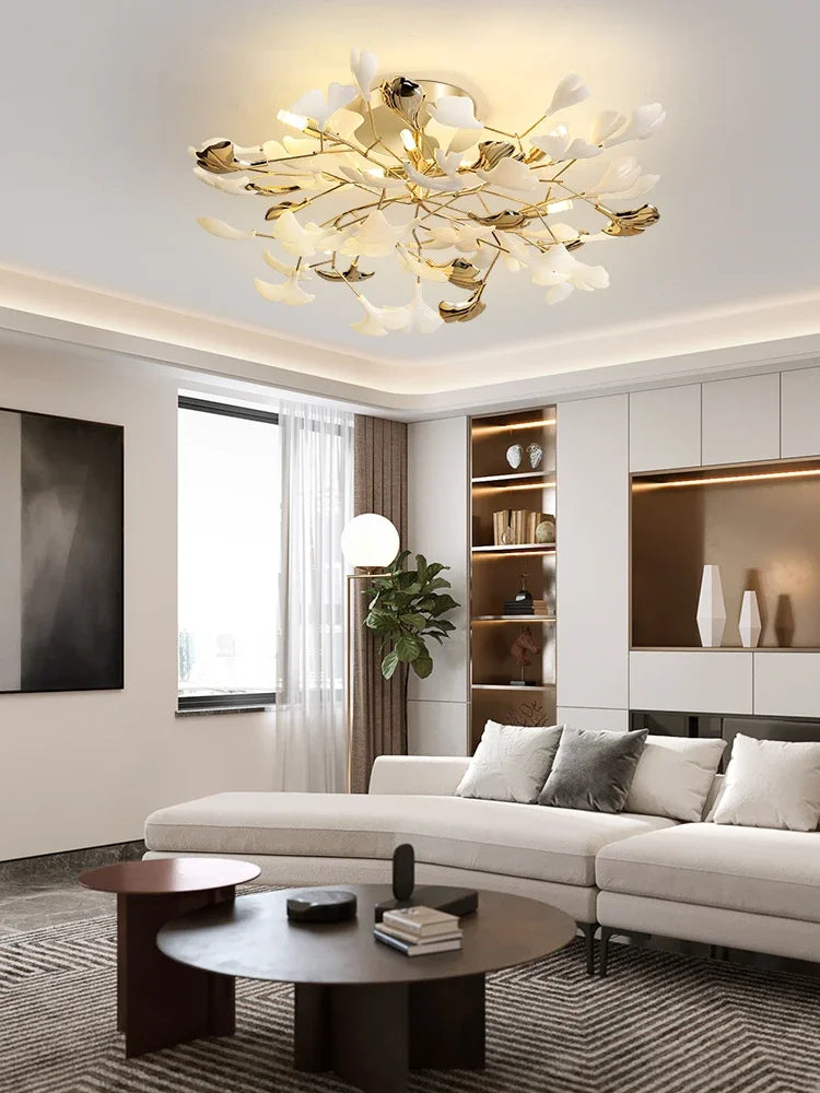 Living Room Ceiling Lamp Post-modern Designer Gingko Leaf Restaurant Bedroom Ceiling Lights Hotel Art LED Decor Lighting Fixture - vue 3 sur 13