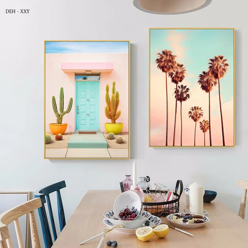art mural nordique paysage plage cactus décoration intérieure