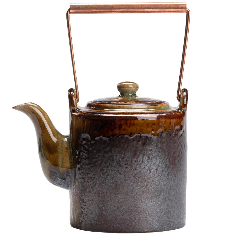 theiere ceramique glacure retro couvercle bol artisanaux - vue 6 sur 6