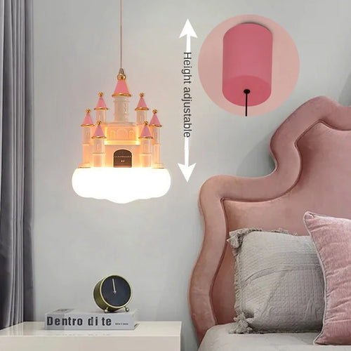 SANDYHA Lustre Chambre de Fille Château Rose Suspension Nuage Chambre d'enfant Décoration de la Maison Chevet LED Luminaire Suspendu - vue 9 sur 8