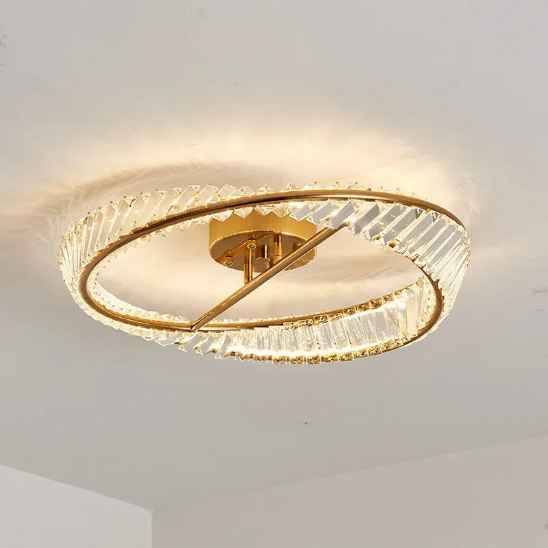 lustre moderne à leds dimmable en anneaux de cristal - vue 4 sur 9