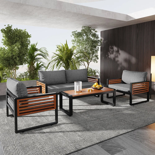 salon de jardin 4 pièces avec canapé et chaises en fer galvanisé