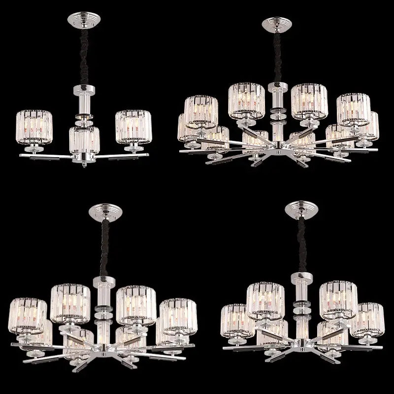 lustre en cristal luxe nordique éclairage métal chromé verre transparent - vue 6 sur 18