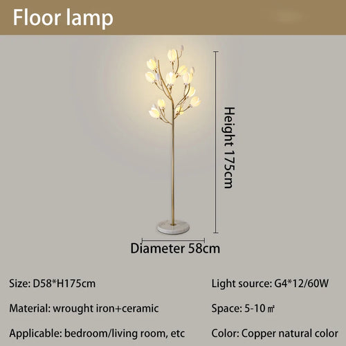 Nordic living room vertical floor lamp, simple bedroom bedside lamp, creative personalized magnolia decoration floor lamp