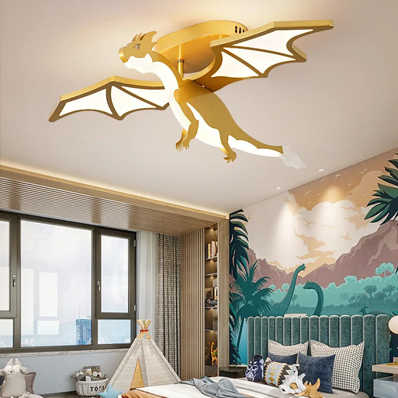 plafonnier led design dessin animé dinosaure doré décoratif - vue 7 sur 7