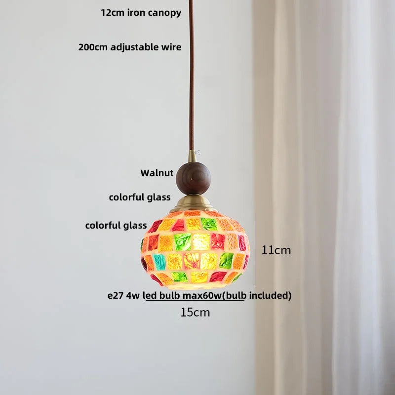 suspension en verre coloré avec fil de bois réglable moderne