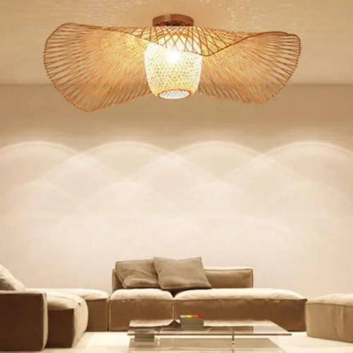 lustre en bambou tissé style japonais pour décoration moderne - vue 2 sur 8