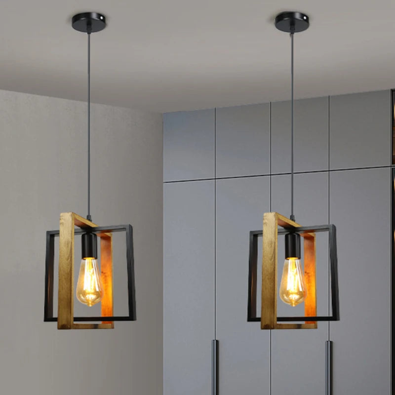 lustre vintage en bois pour cuisine et restaurant - vue 3 sur 6
