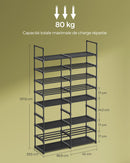 SONGMICS Adjustable Shoe Rack, 8-Tier Shoe Organizer, Shoe Storage Shelf, Steel Tubes and Non-Woven Fabric, Holds up to 32 Pairs